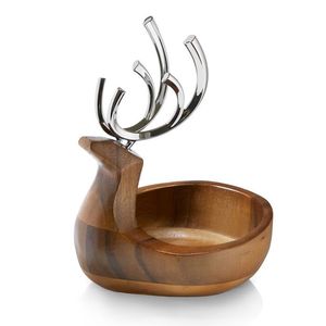 Frutero Decorativo de Madera de Lujo con Cuernos de Metal, Plato para Servir, Decoración para el Hogar - Product Image 1