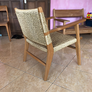 Fauteuil en corde de teck naturel, style Mid-Century, pour salon et salle à manger, mobilier pour projets hôteliers, fabricant Jepara Indonésie, export. - Product Image 2