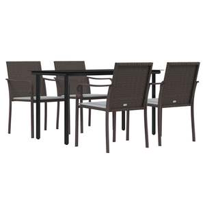 Conjunto de Comedor de Jardín de Ratán Sintético Marrón con Acero y Vidrio Templado, Muebles de Patio Estándar - Product Image 3