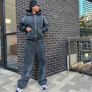 <b>Lightweight</b> Printed Casual Solid Boxy Regular Tracksuit Custom <b>Hoodie</b> & Sweatpants Set for Men 100% Cotton - Product Image 3
