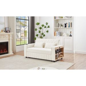 61.4\" Modern Beige Pull-Out <b>Sofa</b> <b>Bed</b> Convertible Couch Loveseat with Adjustable Backrest for Living Room - Product Image 4