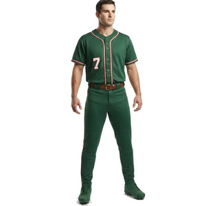 Conjunto de Uniforme de Béisbol Estampado Verde para Hombre, Jersey de Manga Corta con Botones y Número, Transpirable, 100% Poliéster, Absorbe la Humedad - Product Image 1