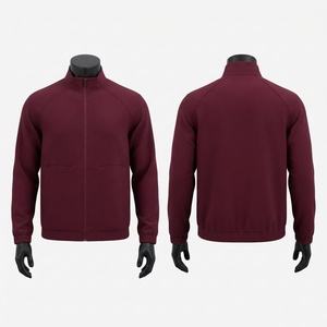 Blouson de travail à capuche en polyester-coton de qualité supérieure 240 GSM, bordeaux, entièrement zippé, tissu extensible doux, logo en relief, respirant - Product Image 1
