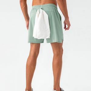 Pantalones Cortos Deportivos para Hombre, Color Verde Menta Sólido, Tejido Ecológico de Secado Rápido, Cintura Media con Cordón Ajustable, Estilo Bermuda - Product Image 2