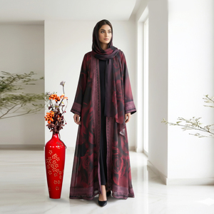 Abaya de Satén de Lujo con Chal a Juego, Kaftán Árabe Abierto por Delante, Cárdigan para Mujer, Elegante para Fiestas, Tallas Grandes - Product Image 1