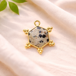 Dalmatian Jasper Hexagon Pendant 10mm Natural Gemstone <b>Charm</b> Gold Plated Bezel Connector Jewelry Making Supply - Product Image 1