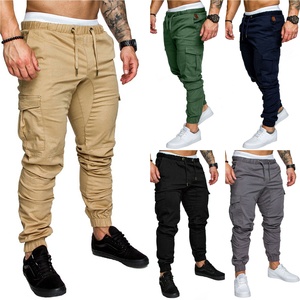 Pantalon cargo pour homme, vert olive, taille élastique, cordon de serrage, décontracté, automne, plusieurs poches, toile mi-lourde - Product Image 3