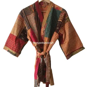 Express Verzending-Patchwork Katoenen Kantha Jas, Winterjas, Unisex Gewaad, Kerstjurk, Nachtkleding Kimono