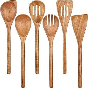 Juego de cucharas de cocina de madera maciza con espátula, cuchara para sopas, espátula volteadora y cuchara para mezclar, para cocinar en la cocina. - Product Image 2
