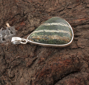 Pendentif en argent sterling 925 plaqué platine avec pierre précieuse en jaspe naturel, design géométrique simple, vintage, unisexe, charme, bijoux à porter tous les jours - Product Image 4