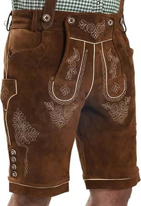 Pantalones Cortos Tradicionales Bordados de Cuero Genuino para Hombre, Traje Bávaro Modelo Ews 0001, Ropa para Oktoberfest - Product Image 3