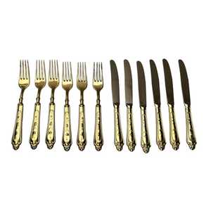 Juego de cubiertos de lujo de acero inoxidable plateado y dorado con mango de plástico de trigo para fiestas, cuchara, tenedor y cuchillo, suministro de fábrica - Product Image 1