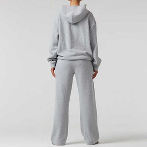 Conjunto de Sudadera con Capucha y Pantalones Deportivos de Forro Polar Gris para Mujer, Corte Holgado Informal, 2 Piezas, Color Sólido, para Todas las Temporadas - Product Image 3