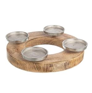 Portavelas Redondo Rústico de Madera para Cuatro Velas, Decorativo para Mesa, Moderno, de Madera y Metal, Ideal para Comedor - Product Image 1