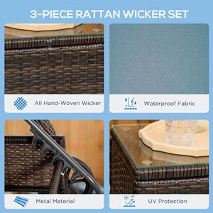 Set di 3 Lettini Prendisole Regolabili in Rattan con Braccioli, Tavolino Laterale e Ruote per Uso Esterno a Bordo Piscina, Struttura Durevole in Ferro e Alluminio - Product Image 6