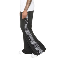 Pantalon Harem Noir pour Homme avec Bande Latérale Bandana Blanche, Taille Élastique, Décontracté, Léger, en Coton, Idéal pour l'Été