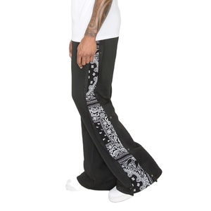 Men's Black Harem Pants With <b>White</b> Bandana Side Stripe Elastic Waist Casual Summer Wear Lightweight Cotton <b>Joggers</b> - Product Image 1