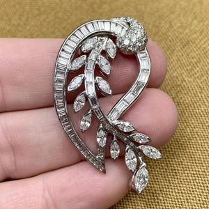 Art Deco Marquise & Baguette Moissanite Diamond14k Gold Plated <b>Silver</b> Leaf <b>Spray</b> Wedding Brooch Unique Brooch For Women & Men - Product Image 1