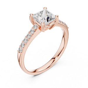 Classic Pave Princess Cut Lab Grown Solitaire Ring Set 18KT Rose Gold Rhodium Plated Certified <b>for</b> Party Wedding Luxury Giftin - Product Image 1