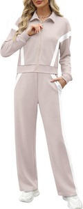 Conjuntos de Salón Blancos Albaricoque para Mujer 2025: Chándal de 2 Piezas, Sudadera y Pantalón de Chándal de Pierna Ancha, Conjunto a Juego - Product Image 3