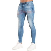 Jeans skinny pour hommes OEM ODM, pantalon en denim extensible avec taille élastique, style streetwear hip-hop, jeans brodés tendance