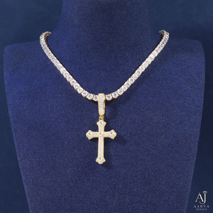 Colgante de cruz de moissanita color oro, collar con dije de cubo de hielo, joyería de cruz con diamantes de imitación para hombre - Product Image 4
