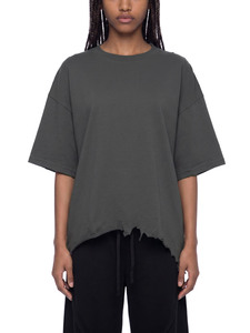 Camiseta Corta Oversize Negra con Bajo Deshilachado y Efecto Desgastado para Hombre, de Manga Corta, Cuello Redondo, Color Liso, Estilo Casual - Product Image 6