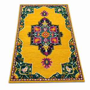 Alfombra de Lana Hecha a Mano, Color Azul Marfil, Patrón Geométrico Ikat, Alfombra Decorativa para Sala de Estar o Dormitorio - Product Image 5