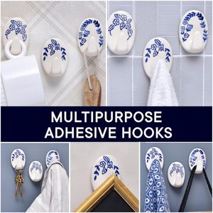 Bulk <b>Self</b> <b>Adhesive</b> Floral Wall <b>Hooks</b> Ceramic Wall Hanging Utility Stick On Hangers Waterproof Home Bathroom Kitchen Organizer - Product Image 4