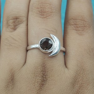 Smoky Quartz 925 Sterling Silver Crescent <b>Moon</b> <b>Ring</b> Handmade Adjustable Boho Statement Jewelry Gift Women for Christmas gift her - Product Image 5