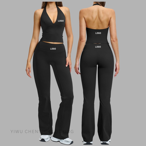 Women's Solid Deep V Neck Sleeveless High Waist 3-Piece Gym Activewear Set Quick Dry Breathable Spandex/Nylon Fabric - Product Image 3
