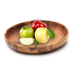Plateau de service rond en bois d'acacia naturel, bol à fruits décoratif, assiette à salade en bois pour la maison, l'hôtel et le restaurant - Product Image 1