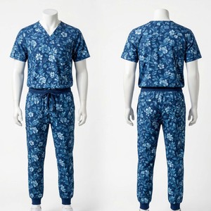 Ensemble de blouses médicales imprimées pour hommes, 180 GSM, polyester et élasthanne de qualité supérieure, motif floral bleu, personnalisation par sublimation, broderie, impression sérigraphique, logo - Product Image 1