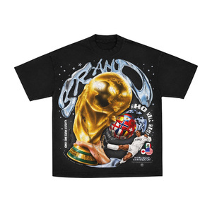 Men's <b>Black</b> Short Sleeve T-Shirt Trophy Football Player Print Regular Fit <b>Turtleneck</b> Formal 100% Cotton Breathable Eco-Friendly - Product Image 1