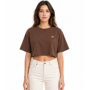 Fashion 2027 Oversized <b>Drop</b> Shoulder T-Shirt Crop Top Custom Printed Women's Short Sleeve for Y2K Streetwear women's shirt OEM - Product Image 1