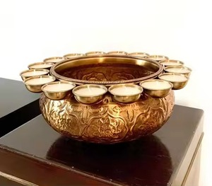 Traditional Brass Finish Metal Urli Bowl Floating Diya Water Bowl for <b>Temple</b> Pooja Festival Decor - Product Image 1