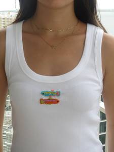 Yellow Lily Floral Beaded Embroidery Ribbed Cotton Tank Top Women Summer Sleeveless Crop <b>Shirt</b> Wholesale Supplier - Product Image 5