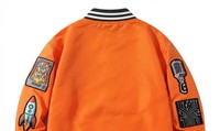 Veste de baseball orange personnalisée pour homme avec motifs de patchs brodés, col rabattu, tenue décontractée d'automne