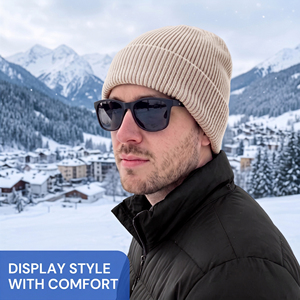 Bonnet en tricot de couleur unie pour hommes, bonnet côtelé en acrylique chaud et décontracté pour l'hiver, 56-58CM - Product Image 2