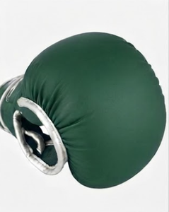 Green PU Boxing Headgear With <b>White</b> <b>Lace</b>-Up Closure And Silver Patterned Wrist Strap For Adults Martial Arts Training - Product Image 2