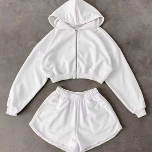 Ropa Deportiva para Mujer con Logotipo Personalizado, Conjunto Corto de Alta Calidad, Sudadera con Capucha y Pantalones Cortos, Trajes Deportivos de Dos Piezas - Product Image 2