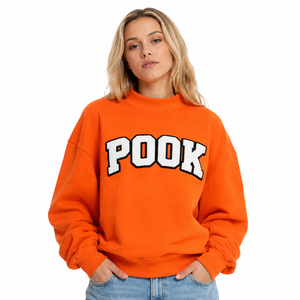 Orange Custom Womens Oversized Mock Neck Sweatshirt Chenille Embroidered Fleece Loose Fit OEM ODM Greek Letter Sweatshirt - Product Image 1