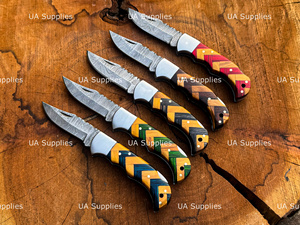 Couteau de chasse pliant EDC à pointe clip, en acier Damas personnalisé, avec manche en bois, système de verrouillage arrière, qualité industrielle OEM, pour activités de plein air - Product Image 6