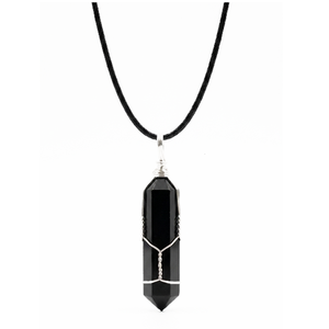 Collier en pierre d'obsidienne hexagonale pointue, double pendentif en tourmaline noire naturelle, enroulé de fil, pour la fabrication de bijoux (vente en gros) - Product Image 4