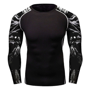 Men's Long Sleeve Rash Guard Full Sleeve <b>Compression</b> <b>Shirt</b> Quick Dry Printed Sport Top Black White Pattern Adult - Product Image 1