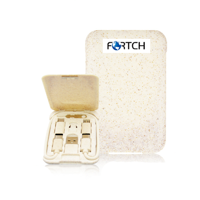 Degradable Business Card Holder Charging Data Cable Storage Set, Mobile Phone Stand with Wheat Straw Degradable Data Cable
