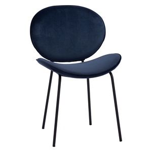 Chaise de salle à manger luxueuse bleue rembourrée avec dossier ergonomique incurvé et pieds en métal fins pour une utilisation en salle à manger - Product Image 1