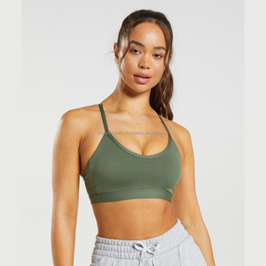Solid Color Support Women's Adult Size Breathable Sports <b>Bra</b> with <b>Removable</b> <b>Pads</b> Front Logo for Gym Fitness Training - Product Image 3
