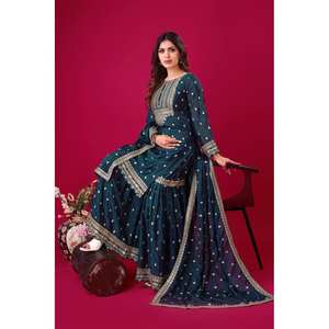 Conjunto de Fiesta para Mujer de Diseñador, Incluye Top Elegante con Dupatta y Sharara Completamente Cosido - Product Image 5