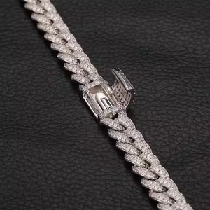 Fully White <b>Gold</b> Iced Out Cuban Link Chain Luxury Jewelry Moissanite Diamond Studded Wedding Unisex <b>Tester</b> Check Chain - Product Image 4
